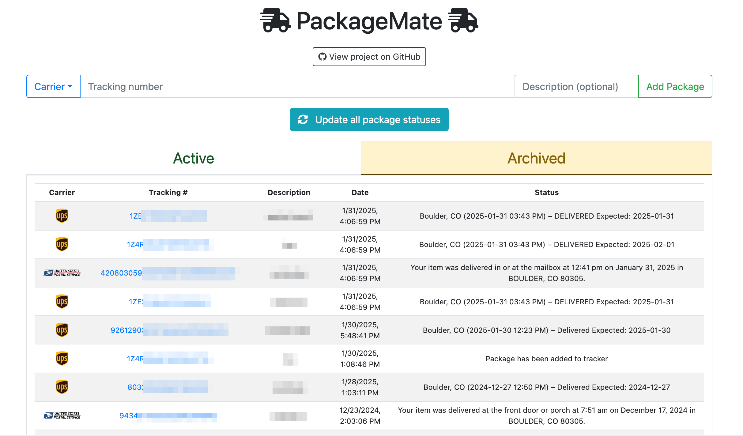 Screenshot of PackageMate